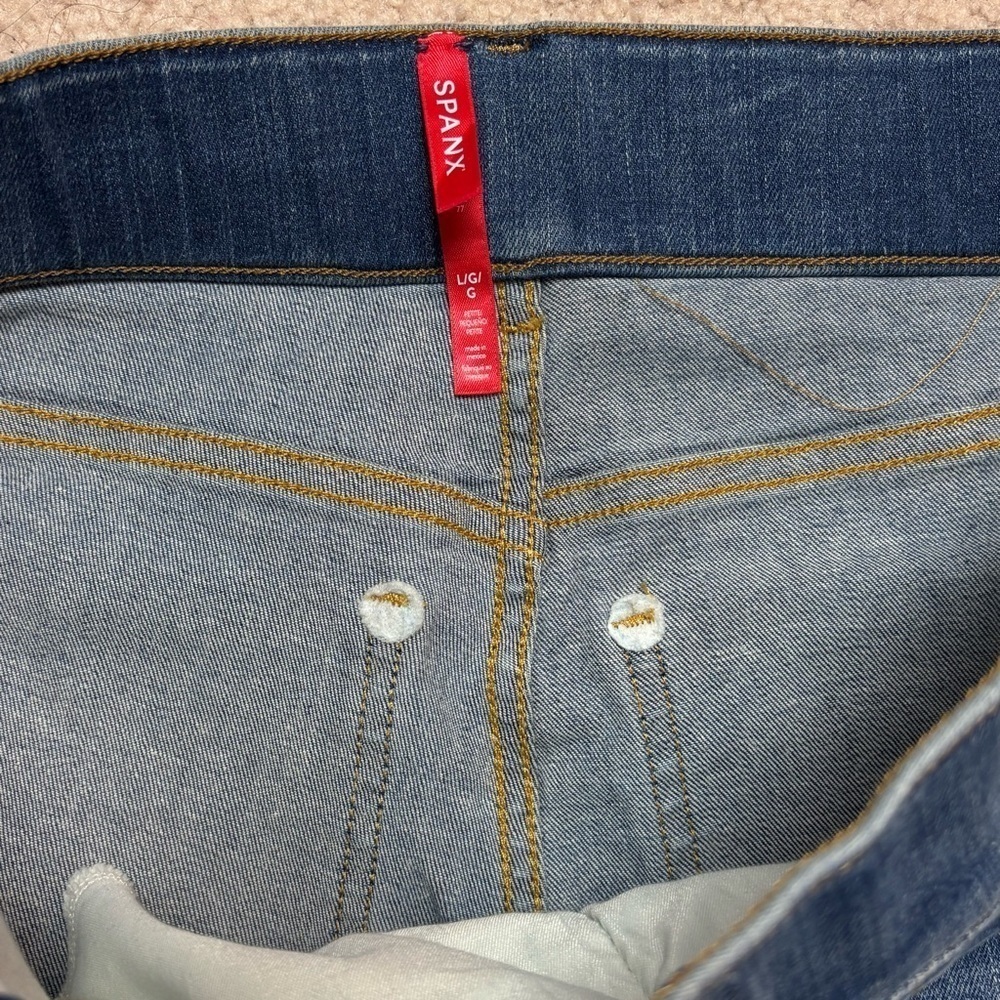 Spanx Pull On Seamed Front Wide Leg Jeans Vintage Indigo Petite Large - Picture 16 of 17